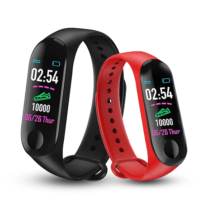 

Newest Smartwatch Sports Bracelet Sweatproof Fitness Tracker Touch Screen M3 Smart Band, Black red blue