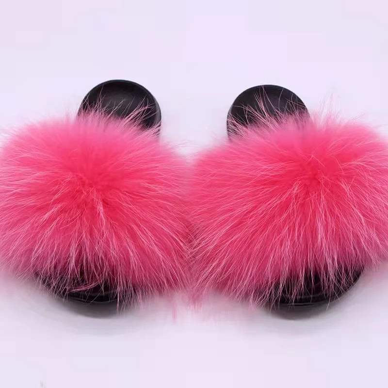 

Women Shoes Fur Slippers Fox Fur Slippers Colorful Fur Flat Fancy Fluffy Furry Ladies Slippers Sandals, Customized