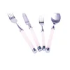 Amazon hot sell creative long handle stainless steel color customize jade handle spoon and fork chopstick