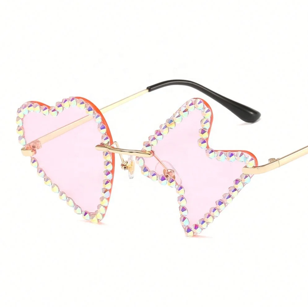 

Wholesale Creative Design Funny lHeart-shaped Diamond Sunglasses Rimless Sunglasses For Women, Colors