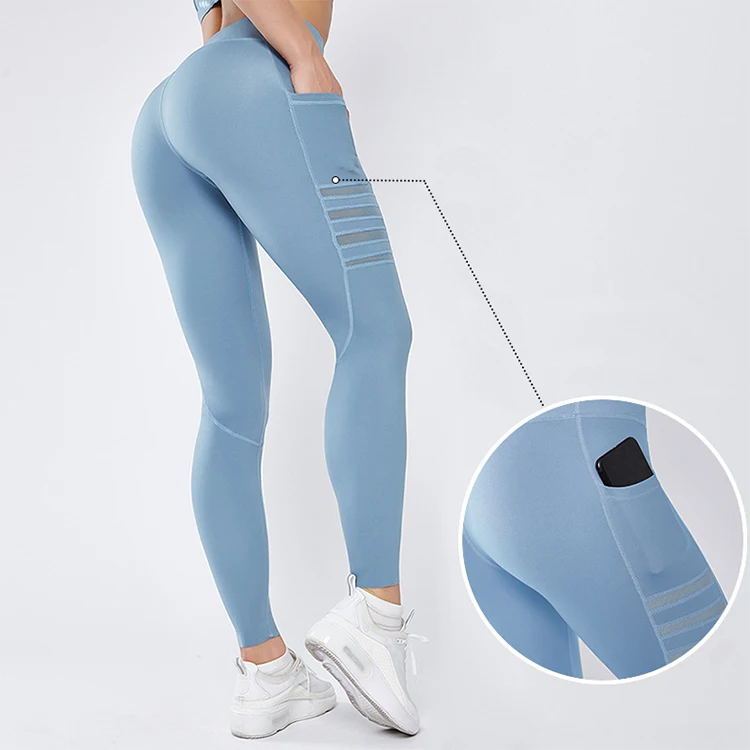 Fashion Mesh Design Supportive High Quality Gym Leggings For Women With Pockets