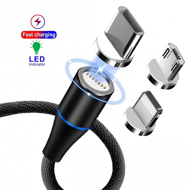 

Magnetic Cable 1M 2M 360 Degree to Rotate LED Micro USB Type C Magnetic Charging USB Cable 3 in 1 Magnetic Charging Cable