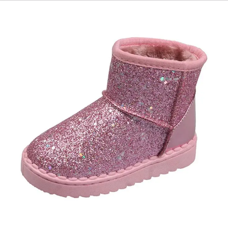 

2021 Children's snow boots fur integrated Plush thickened girls' cotton Boots New Fashion Sequin boots in winter