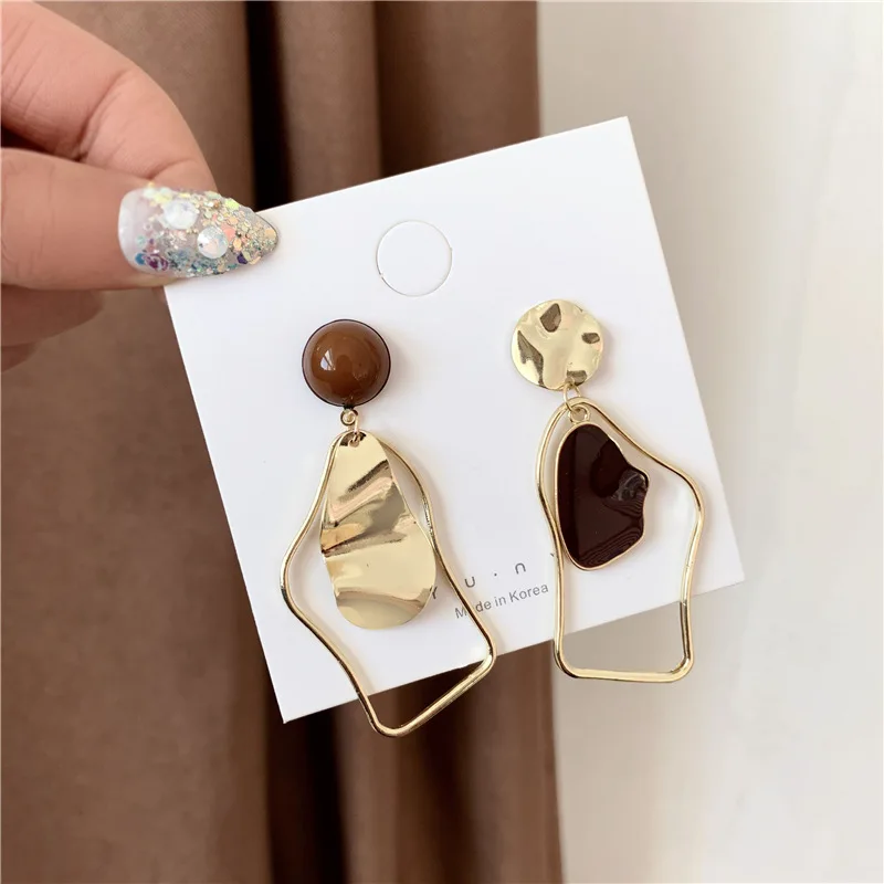 S925 silver Vintage geometric irregular dripping oil simple vintage dangle fashionable earrings