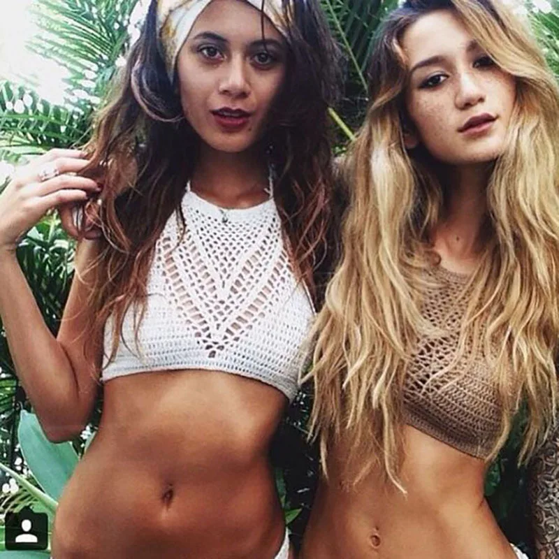 

wholesale crochet Hook Beach Bikini Sexy Hand Knit Wrap Halter Bikini Bra Beachwear custom color