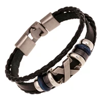 

High quality punk vintage alloy PU leather braided bracelet men