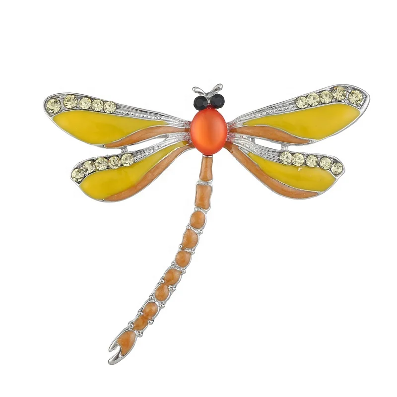 

XILIANGFEIZI Korean Trendy Vintage Rhinestone Metal Enamelled Insect Broche Suit Saree Decoration Large Pin Dragonfly Brooches
