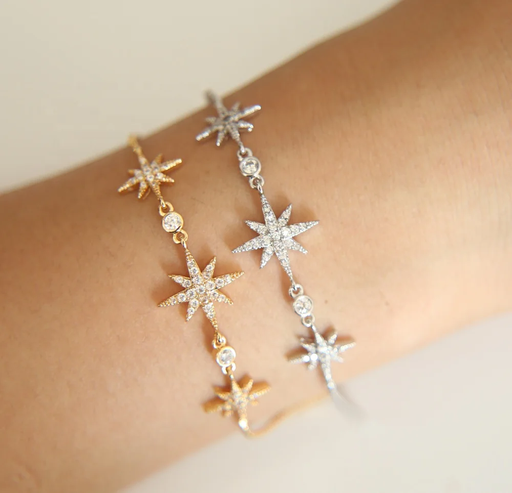 

promotion 2021 summer fashion pave zirconia gold silver star bracelet for girl