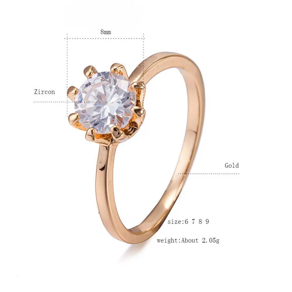 

Engagement wedding gold plated trending round zircon women jewelry diamond ring