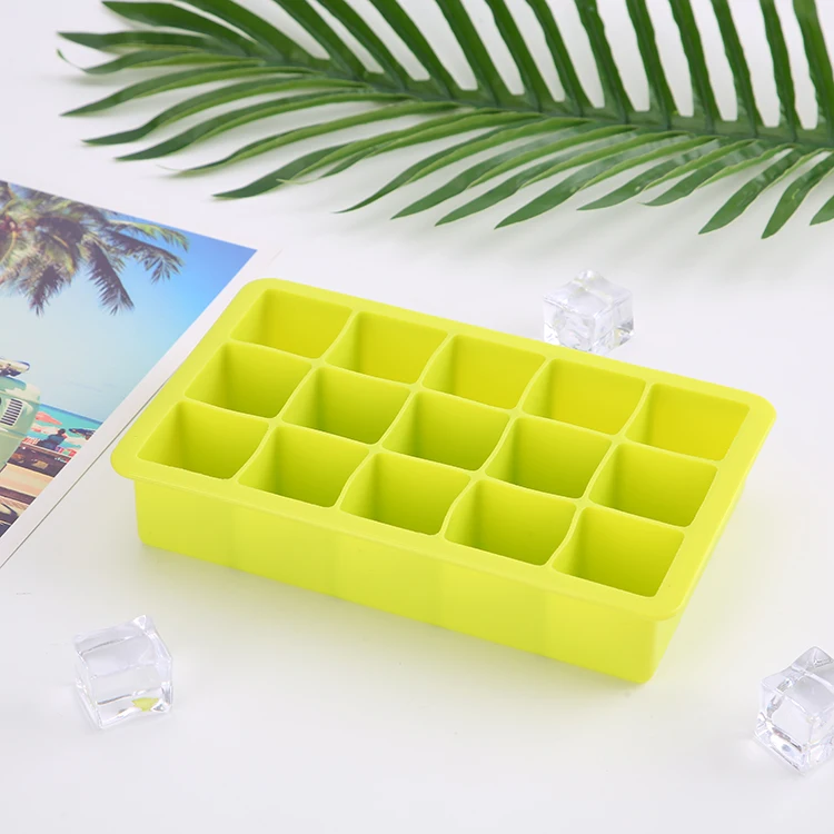 Home Use Bpa Free 15 Grids Silicone Ice Tray With Lid Ice Cube Mold ...