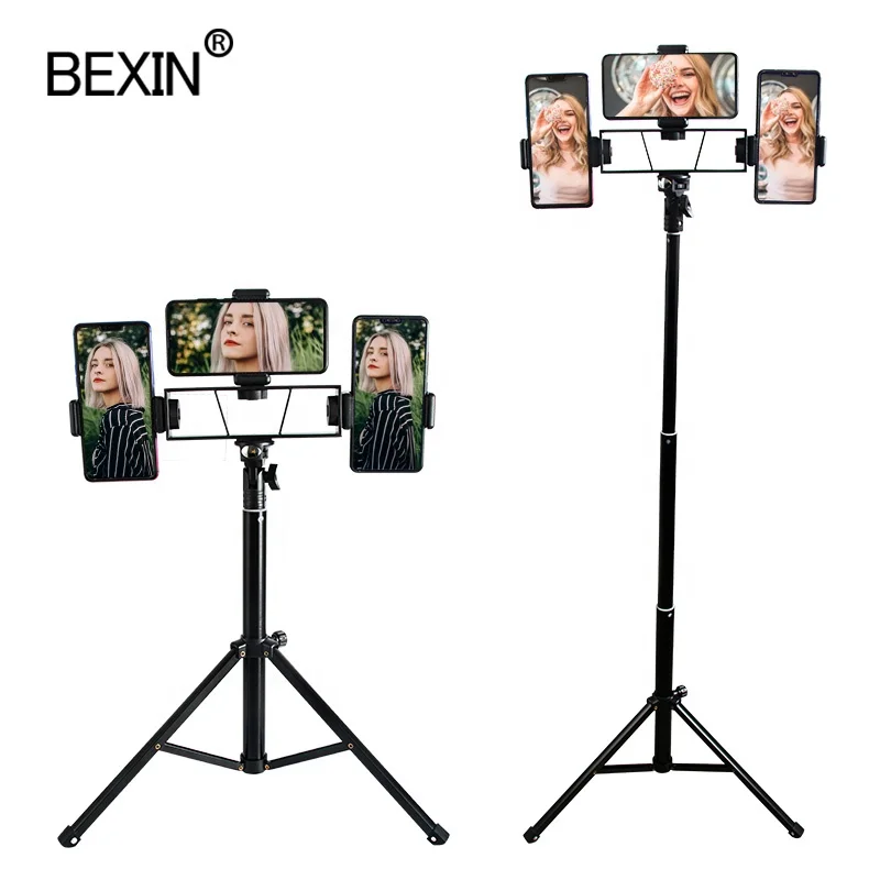 

Wholesale Aluminum Material Tripod Fill Lighting Selfie Stick 5 Sections Extended Phone Live tripod holder for Live Stream Video