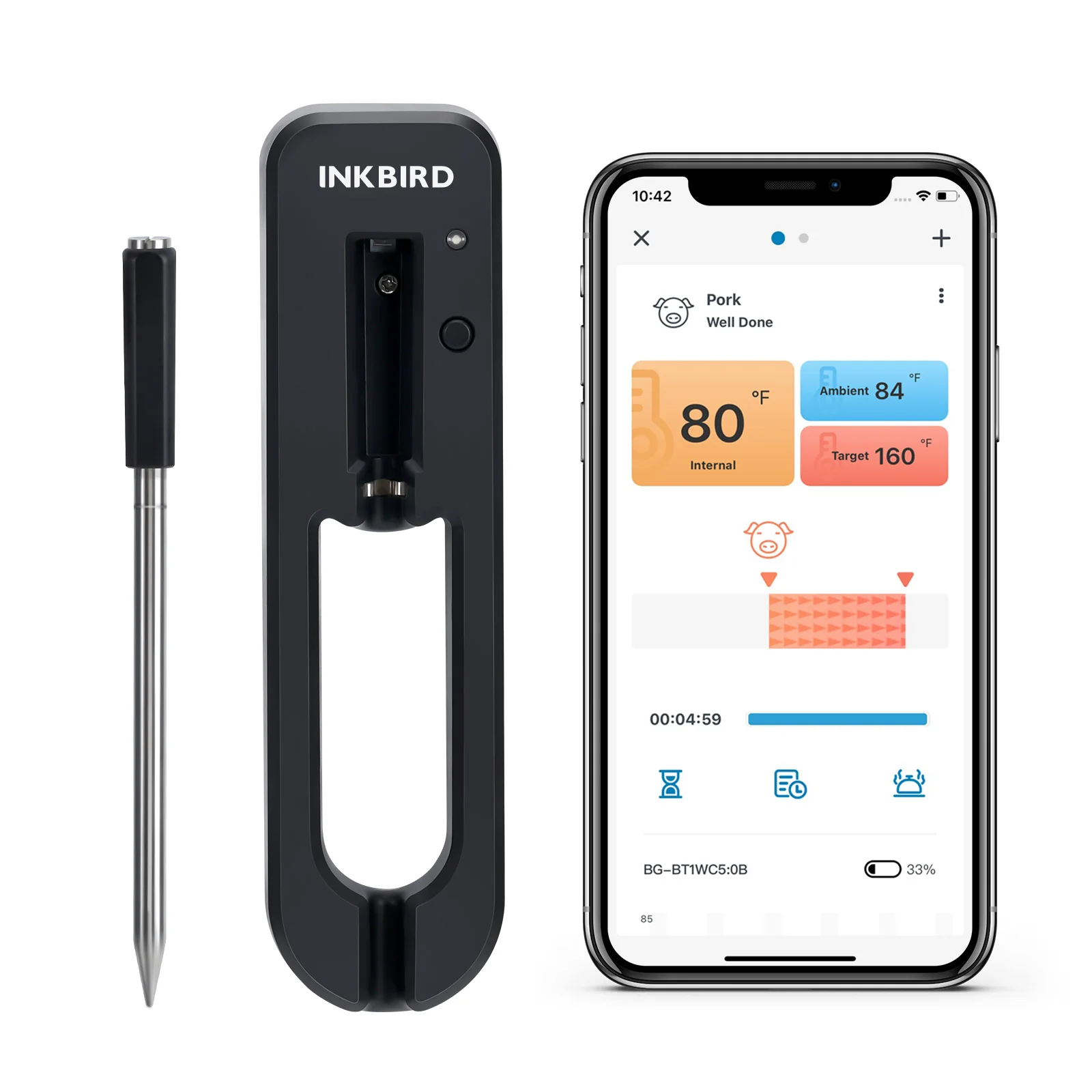 

INKBIRD BG-BT1W Truly Wire-free BBQ Thermometer for Oven Smoker Grill Sous Vide IP67 Waterproof APP Control