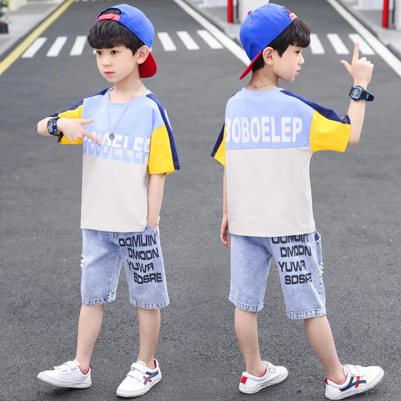 

Kids Boys Clothes Boy Summer Clothing Sets Short Sleeves Print Tops Shirt+ pant Suits Children Clothing