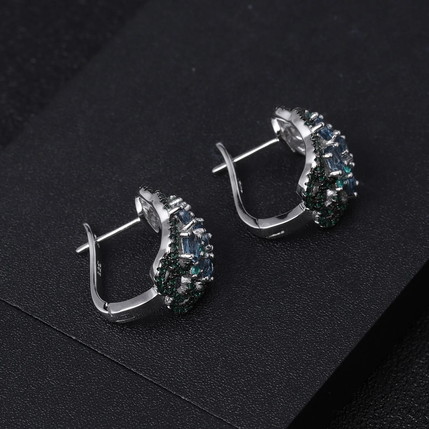 

Abiding Natural London Blue Topaz Nano Emerald Green Unique Design Anniversary 925 Sterling Silver Stud Earrings For Women, Showed