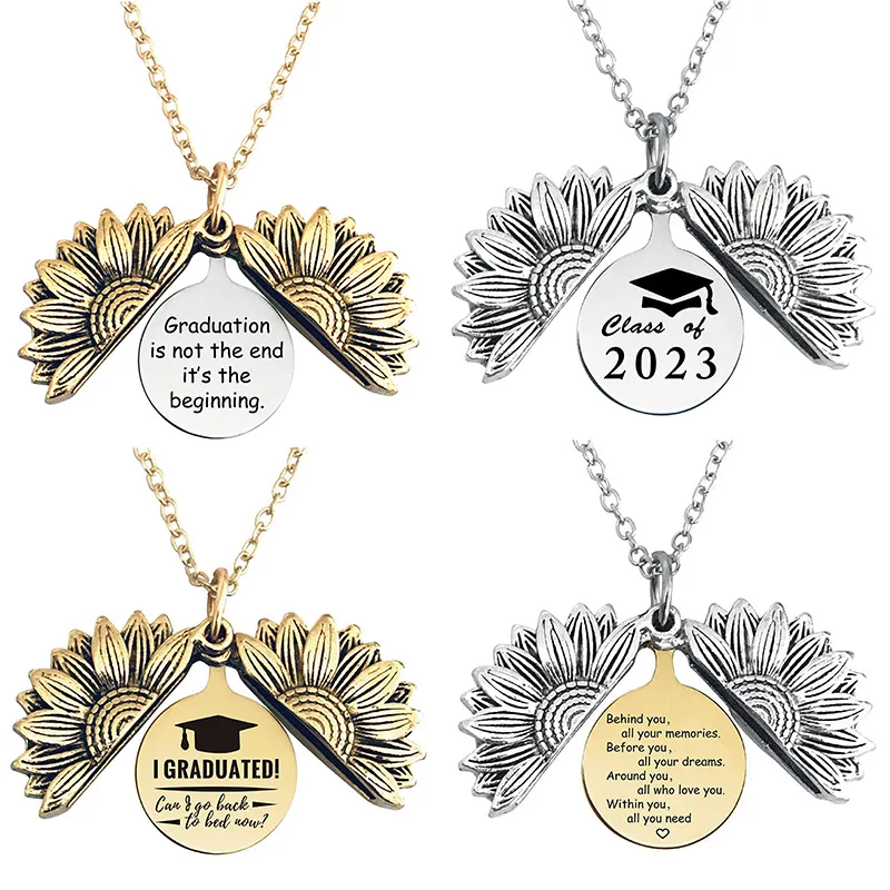 

2023 Student Graduation Necklace Graduation Sunflower Lettering Personalized Engravable Stainless Steel Necklace