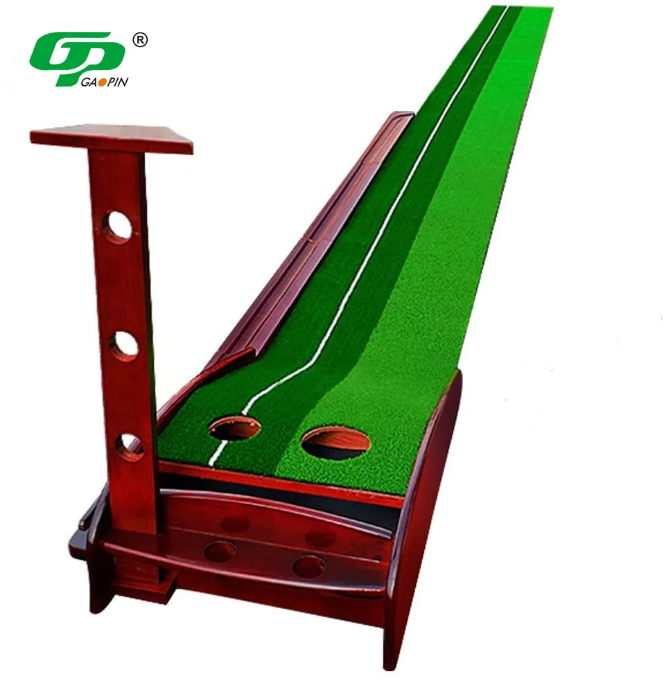 

Golf Putting Mat Indoor Putting Green Solid Wood Putter Trainer with Automatic Ball Return System, Red