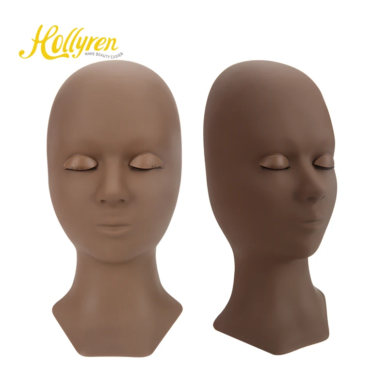 

Hollyren Training Mannequin Head False Eyelash Extension Practice Head Model replacement Silicone Removable Eyelids Makeup Tools, Pink/middle/brown