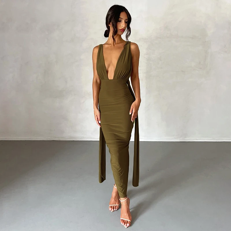 

K23D28676 Ruched Slip Bodycon Street Casual Dresses Elegant Casual Dresses Holiday women holiday fashion casual dress