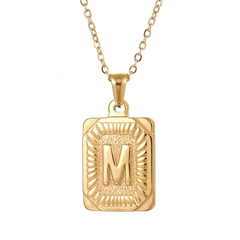 

Cuban stainless steel hip-hop necklace with initials letter square pendant necklace