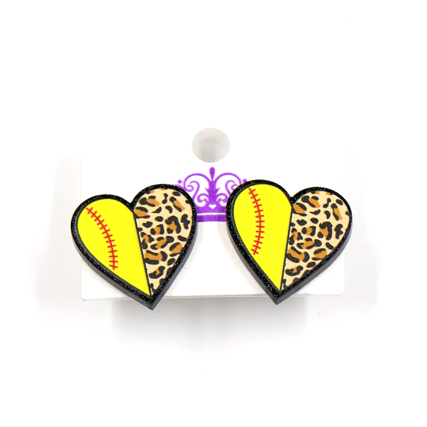 

ERS620ER1388 Good quality factory yellow baseball Sport Baseball Volleyball Soccer Leopard Acrylic Jewelry Stud Earrings