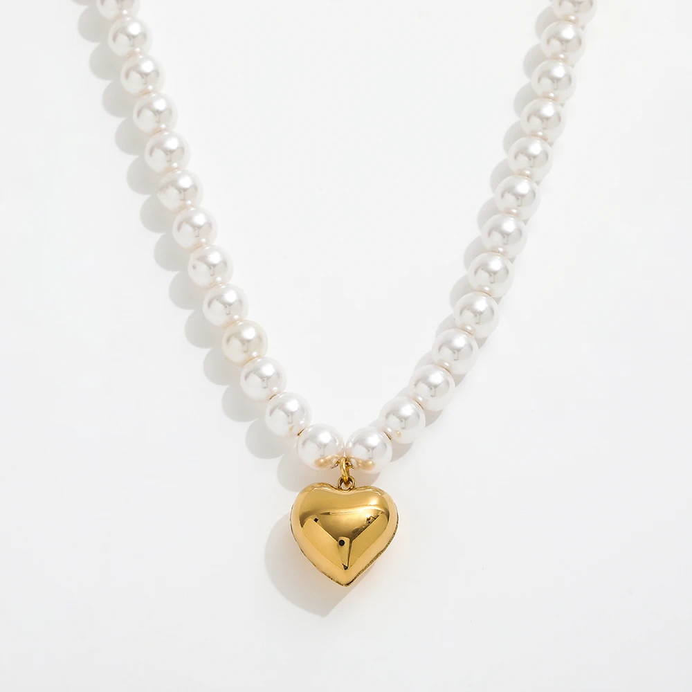 

JOOLIM Ready To Ship High End Stainless Steel Hollow Heart Pendant Pearl String 18k Gold Plated Necklace