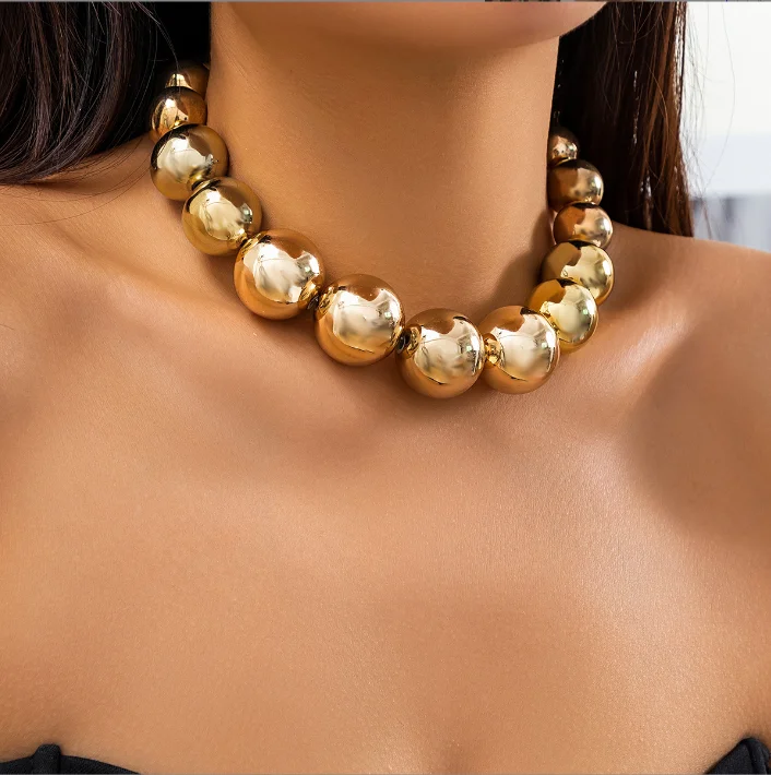 

Exaggerated Acrylic CCB Big Ball large Bead Chain Necklace for Women Punk Chunky Heavy gold silver color Short Choker Jewelry Me