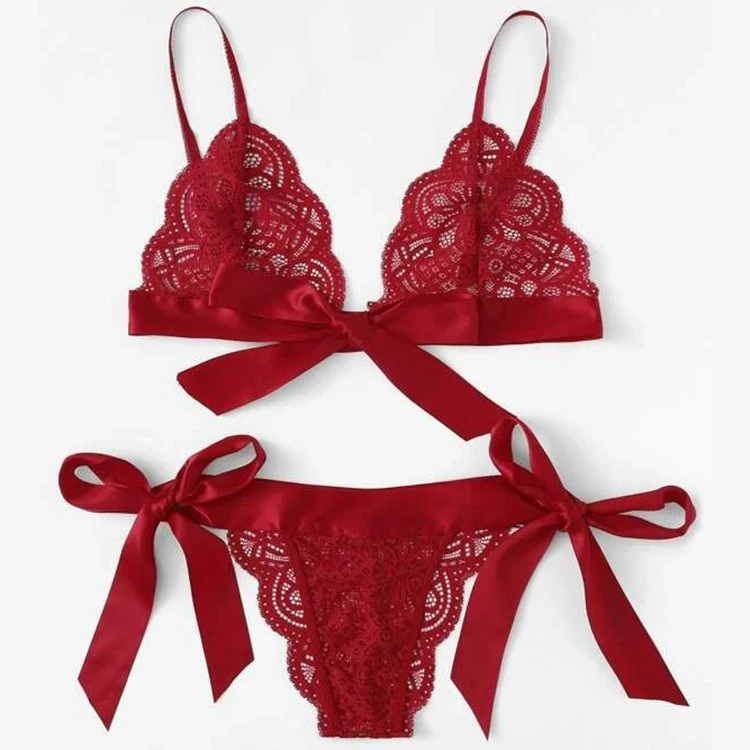 

Starwin OEM&ODM Cute Bra Butterfly Bows Women's 2 Piece Set Three Point Lace Exotic Sexy Lingerie Sets Women, White, red, black, dark blue, dark green
