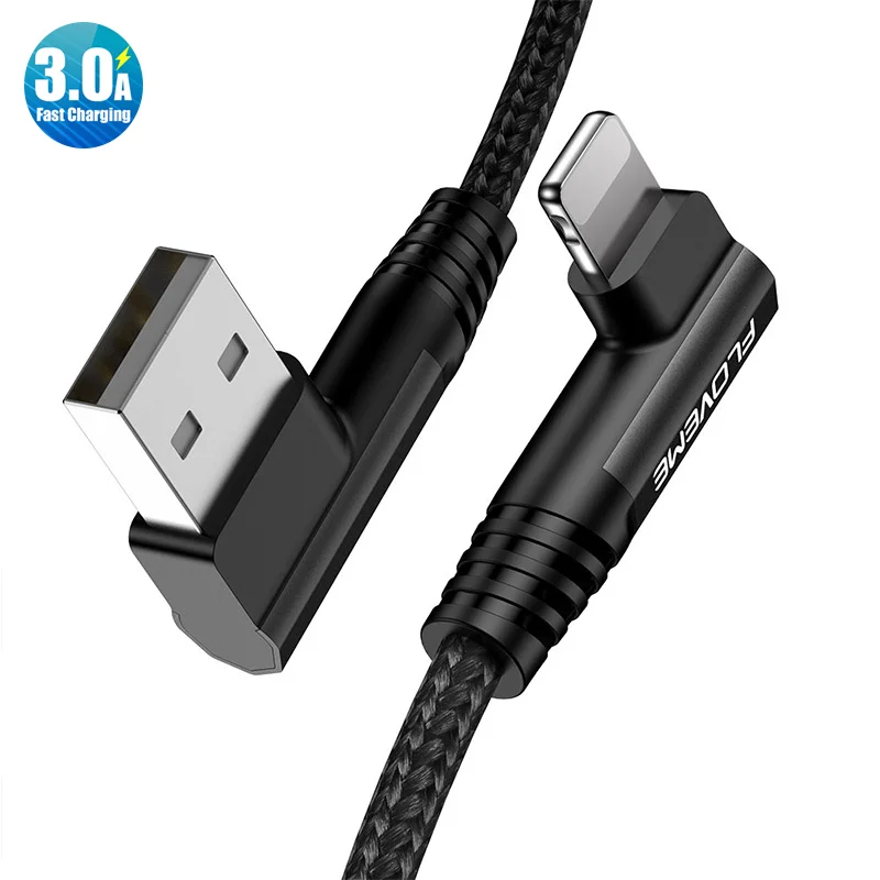 

Free Shipping 1 Sample OK FLOVEME Custom Phone Accessories 1m Black 3A Fast Charging Data Cable 90 Degree Elbow Design USB Cable