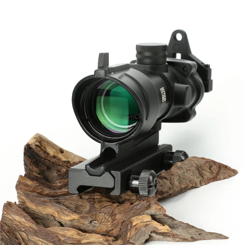 

Hunting Riflescope ACOG 4X32 Real Fiber Optics Red Dot Illuminated Chevron Glass Etched Reticle Tactical Optical Sight, Black