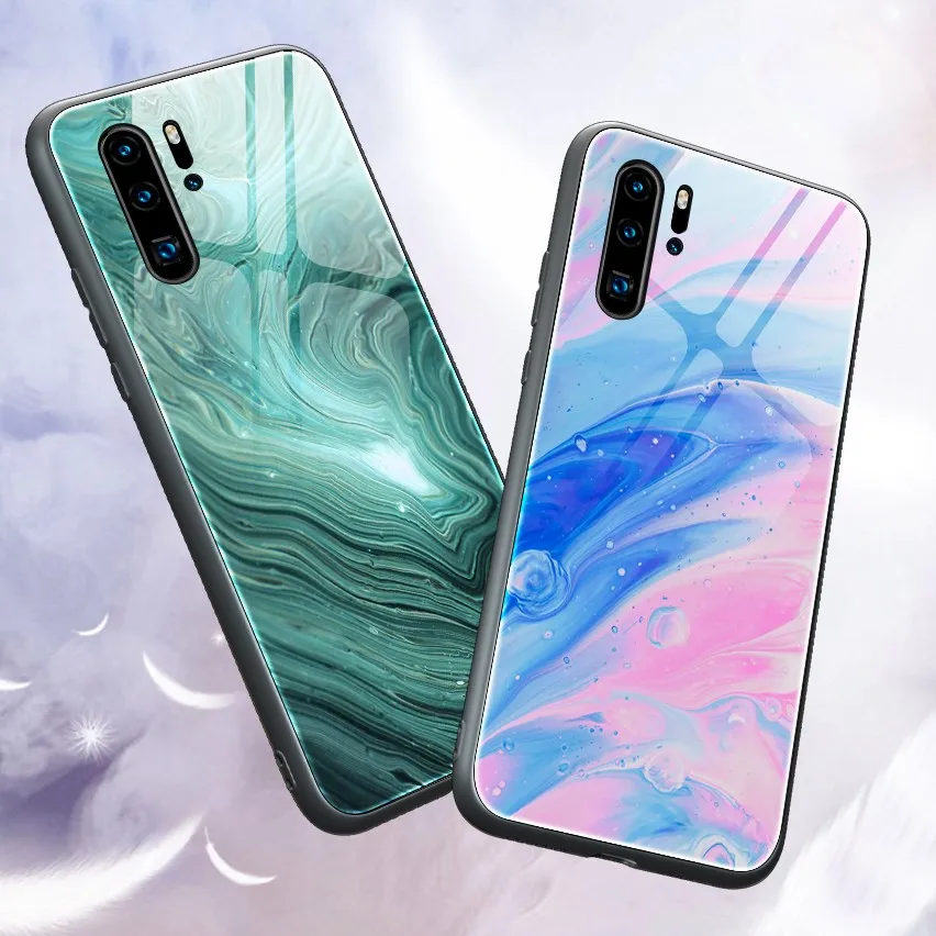 

Luxury Marble Phone Case For Huawei P40 Pro P30 P20 Lite Pro Mate 30 20 Lite Glass Phone Back Cover