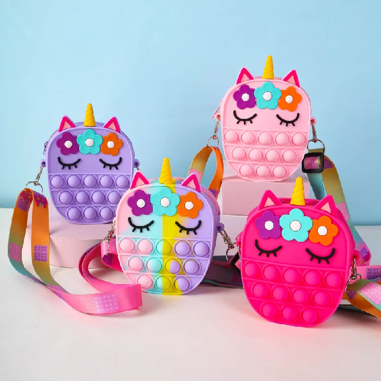

Kids Reliever Stress Purse Messenger Bag Silicone Single Shoulder Bags Key Chain, White/yellow/green/black/silver/pink