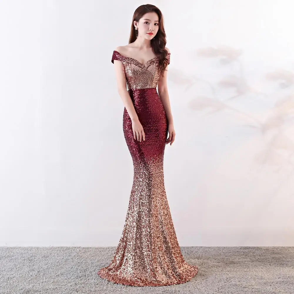 

Gradient paillette high end fashion night party dress fish tail dress