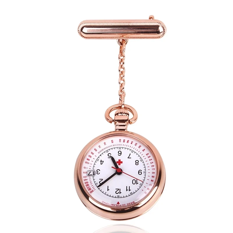 

100pcs Customizable Logo Fob Nurse Pocket Watches Alloy Medical Quartz Clock Japanese Movement Wholesale, Rose gold