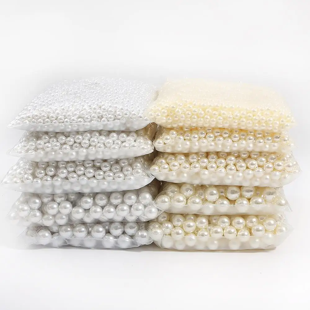 

White Ivory Round ABS Beads Without Hole Plastic Pearl Beads For Jewelry Accessories Beads & Findings Making, Beige/white