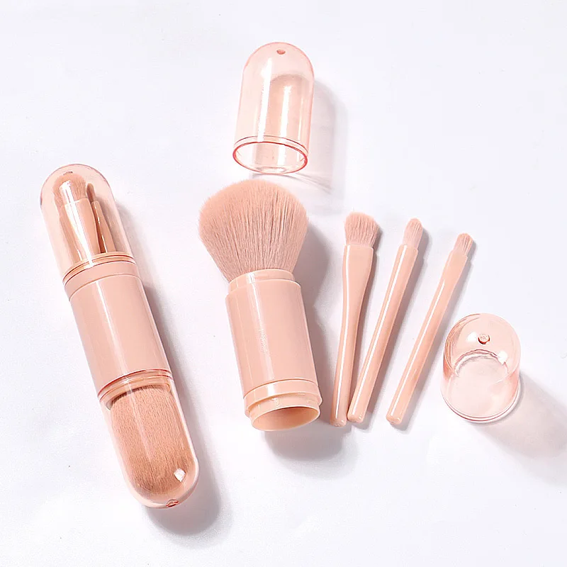 

New Style Portable Soft Makeup Brush Double Sided Retractable 4 In 1 Mini Portable Travel Makeup Brush Set, Show as picture or can customized