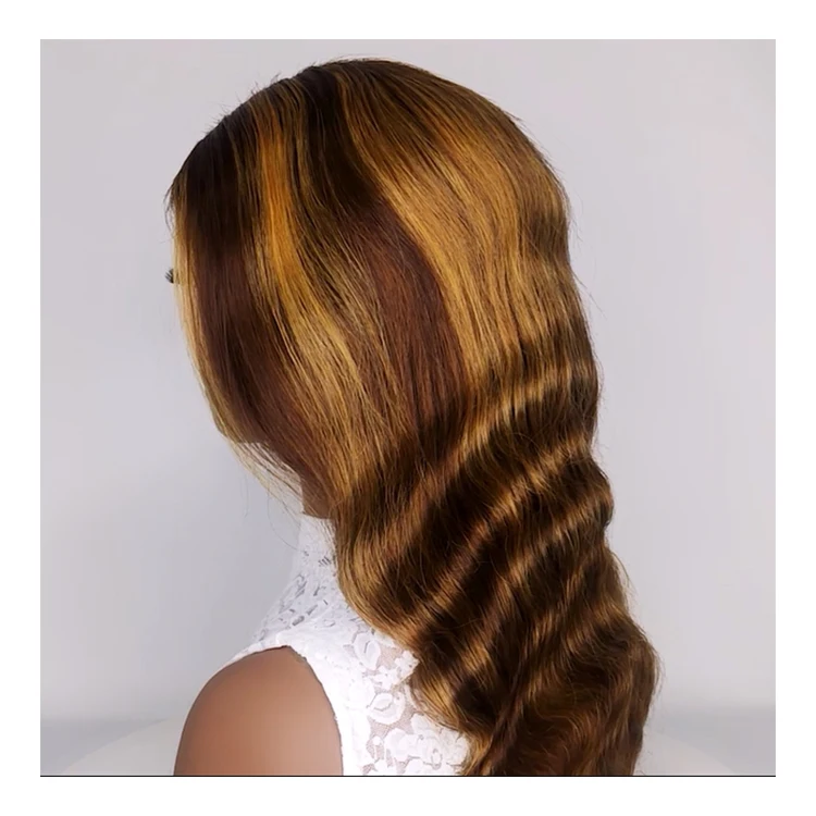 

High Quality Glueless 20 inch HD Lace Front Wig 13*4 P4/27 Honey Brown Body Wave Hair Free Shipping For Wigs