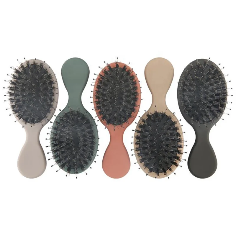 2020 new private label mini plastic rubber finish black hair extension soft nylon boar bristle hair brushes for kids