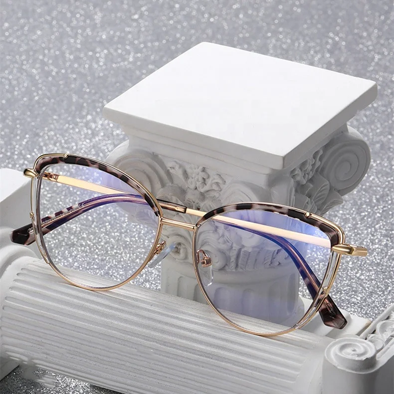 

Jiuling eyewear double colors flexible frame oculos resin nose pad glasses cat eye anti blue light eyeglasses for women, Mix color or custom colors