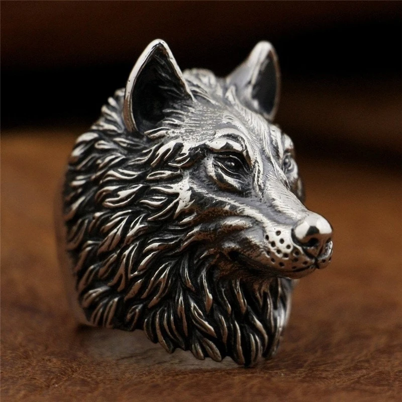 

Men Vintage Punk Wolf Head Design Jewelry Ring, As the picture shown