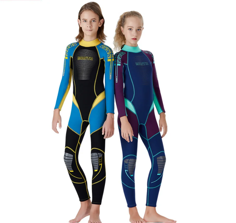 

New Design 2.5mm Wetsuit Neoprene Suit Diving Suit Children Full Suits Girl Boy Thermal One Piece Swimsuit, As pictures shown