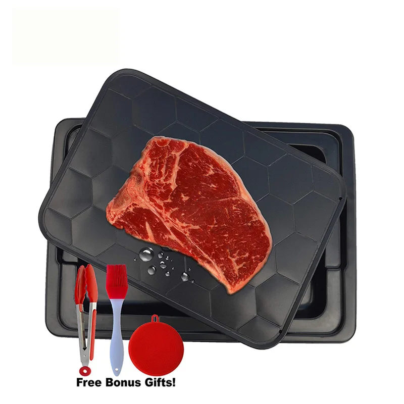 

Defrosting Tray Defrosts Frozen Food Quickly Thawing Tray And Multi-use Drip Pan With Drip Tray, Black
