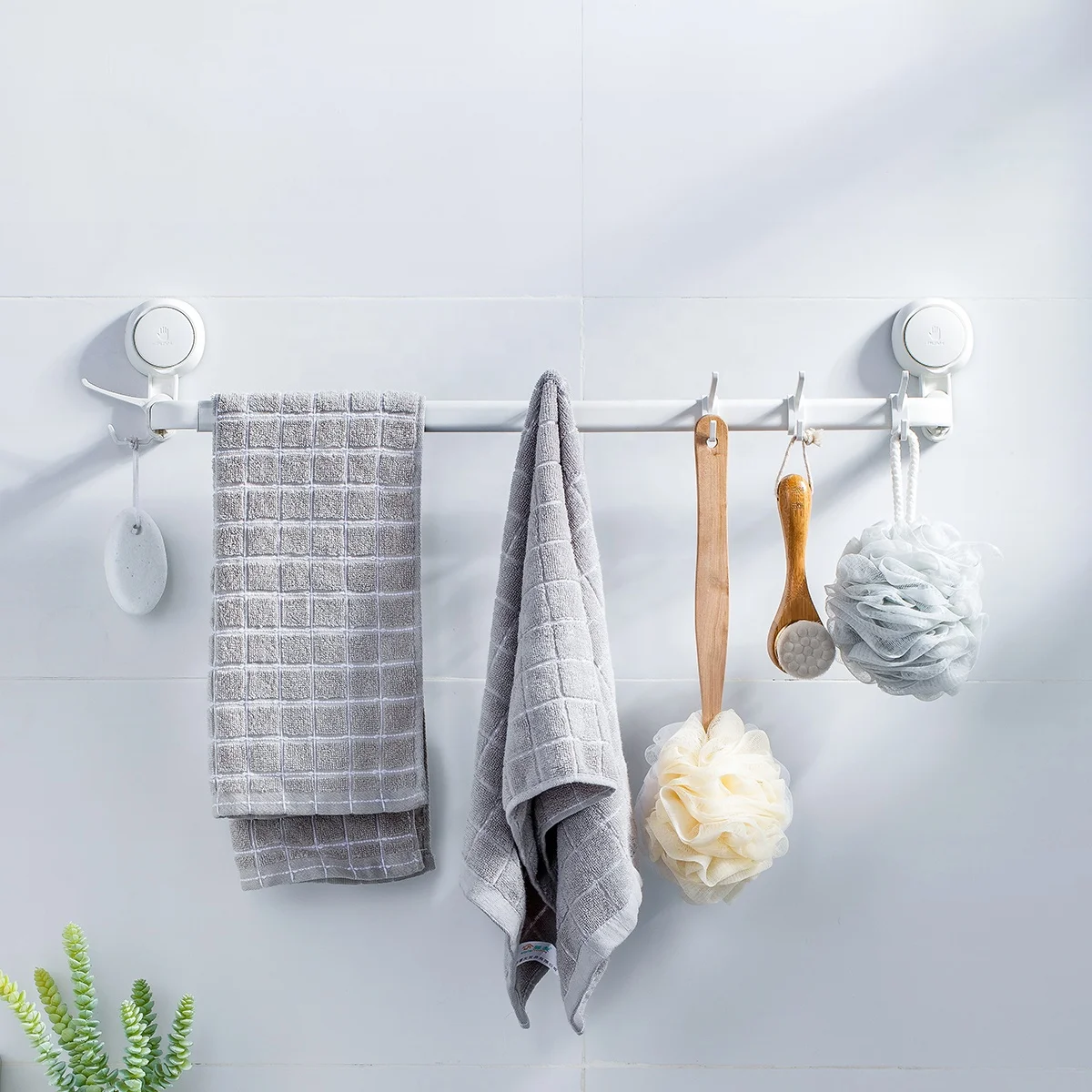 

Taili Wall-mounted Removable Drill-free Plastic Suction Cup Hanger Hooks Towel Racks Bar For Bathroom Accessories Storage