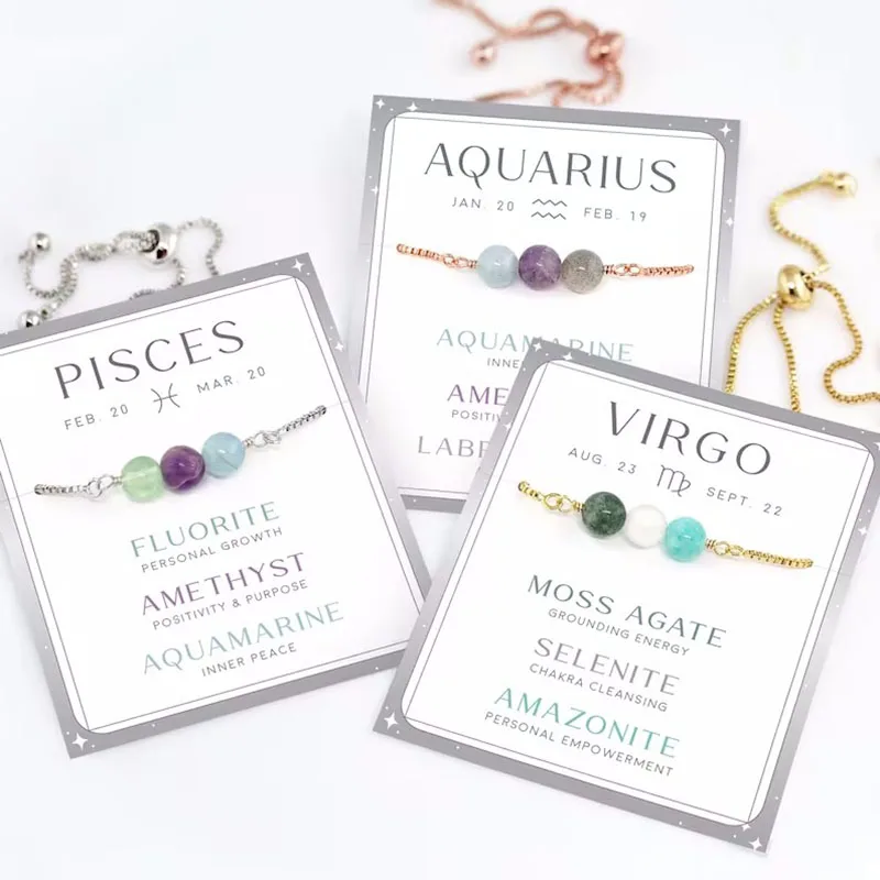 

12 Horoscope Astrology Zodiac Bracelet Jewelry Women Zodiac Sign Healing Crystal Bracelets Gemstone Beaded Adjustable Bracelet