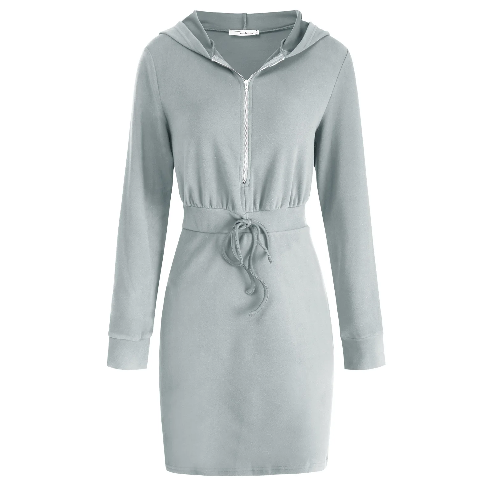 

Autumn Winter New Fashion Long Sleeved Hooded V-neck Mid Skirt Women's Sweater Office Dress Hoodie