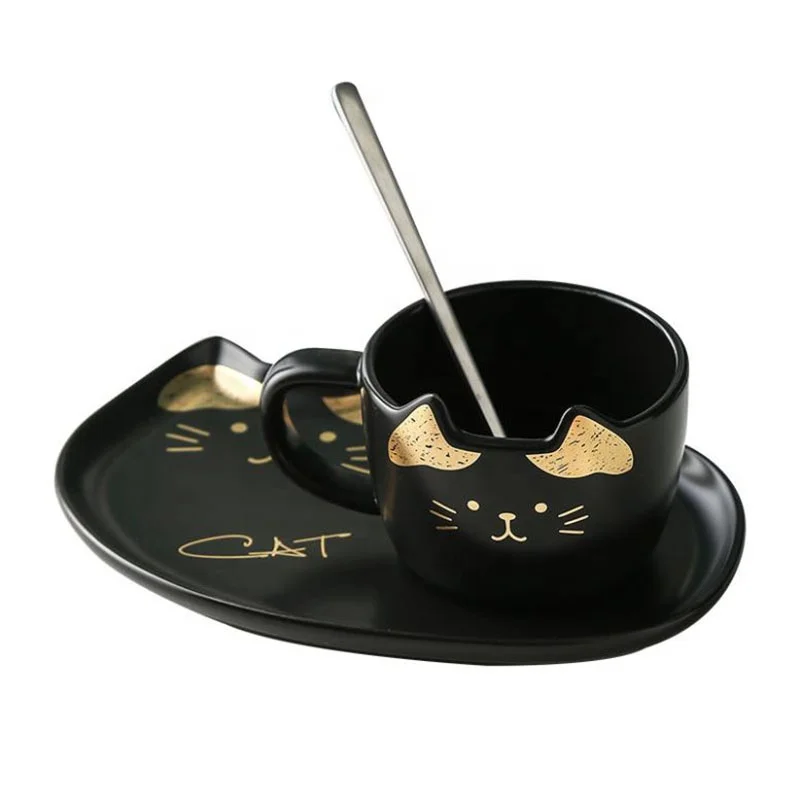 

Lelyi Creative 3D cat coffee mug and saucer set gift cup wholesale, 3 colors available