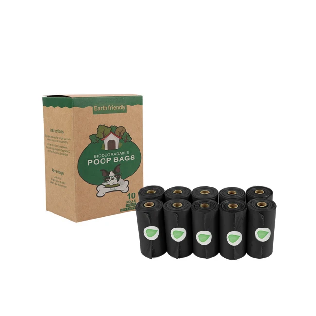 

Wholesale 10 Rolls Black Custom Biodegradable Pet Poop Bag Dog Waste Bag With Dispenser