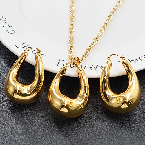 

14K Gold Plated Jewelry Sets For Women 2021 New Design Necklace Earrings Pendant High Quality Trendy Gift wedding jewelry sets, 14k gold plated color