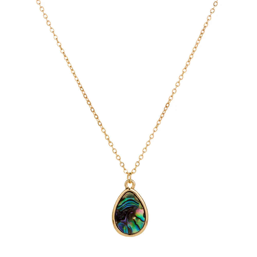 

Stylish new arrival heart shape moon star geometric teardrop necklace water drop pendant abalone shell jewelry, Gold