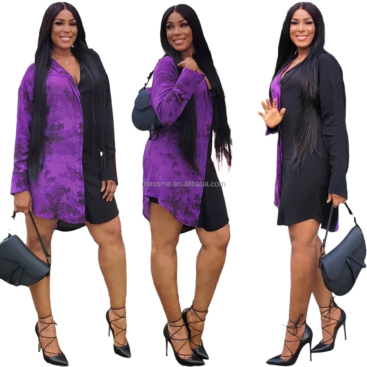 

MT124-5204 2021 autumn and winter women's fashion sexy print stitching long-sleeve casual shirt dress women clothing