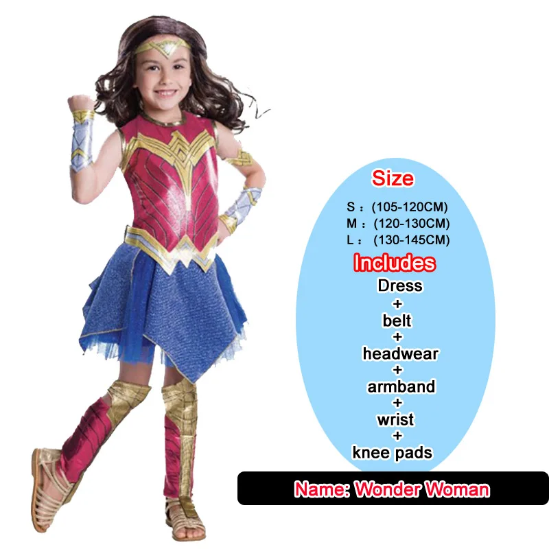 

MQATZ Girls Wonder Woman Costume Halloween Set Princess Party Dress Ladybug Kids Costume EK201, Red blue